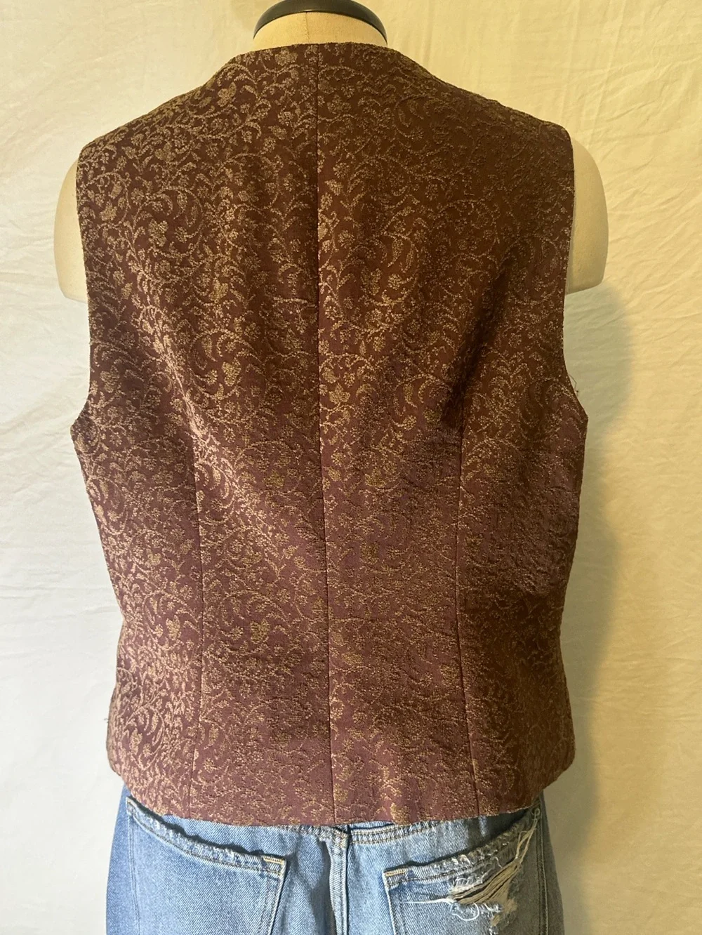 Vintage Talbots Brocade Vest Burgundy Gold Floral Tapestry USA Made Sz 12